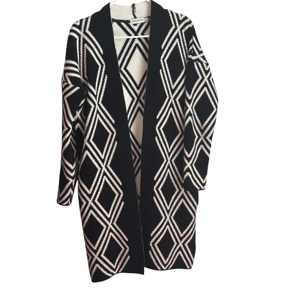 Paraphrase Black and White Diamond Pattern Knit‎ Duster Cardigan Small